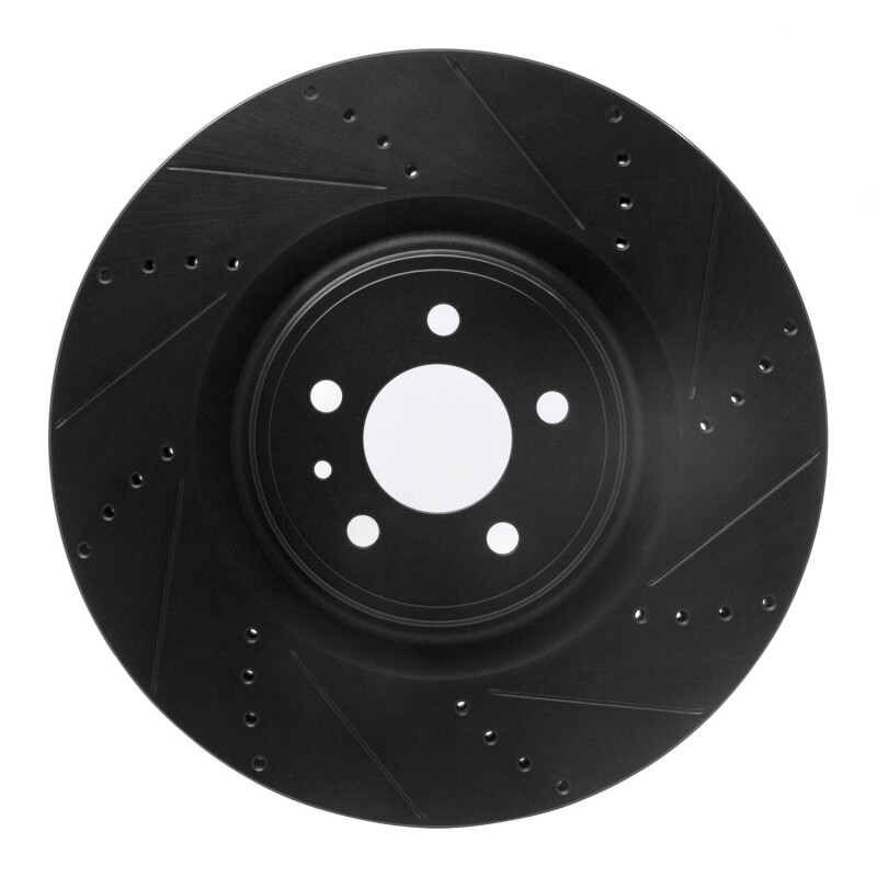 Ford Mustang Brake Rotor (1) - Front Right - R1 Concepts - Drilled & Slotted - Black - `13-`14